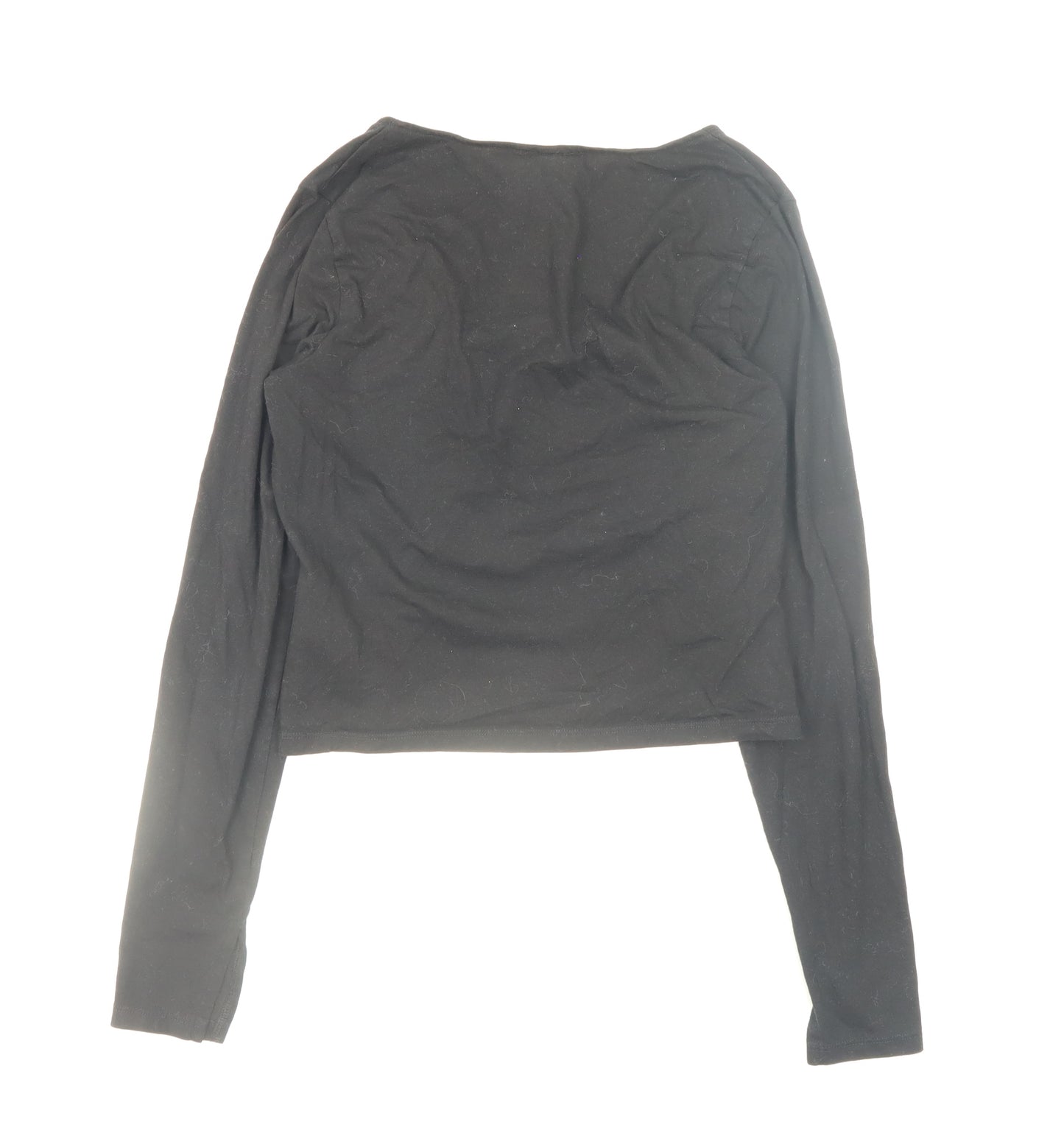 H&M Divided Women's Black Long Sleeve Basic Scoop Neck Cotton Top Size 12