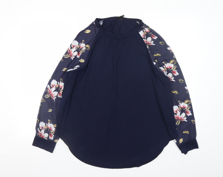 SHEIN Curve Women's Blue Floral Raglan Long Sleeve Tunic Blouse Size 18 Plus