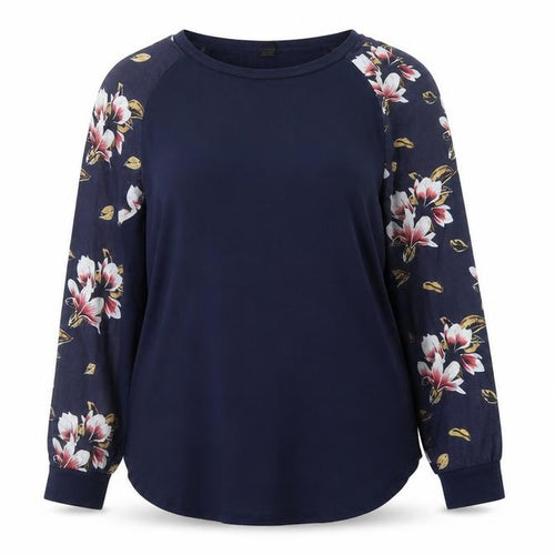 SHEIN Curve Women's Blue Floral Raglan Long Sleeve Tunic Blouse Size 18 Plus