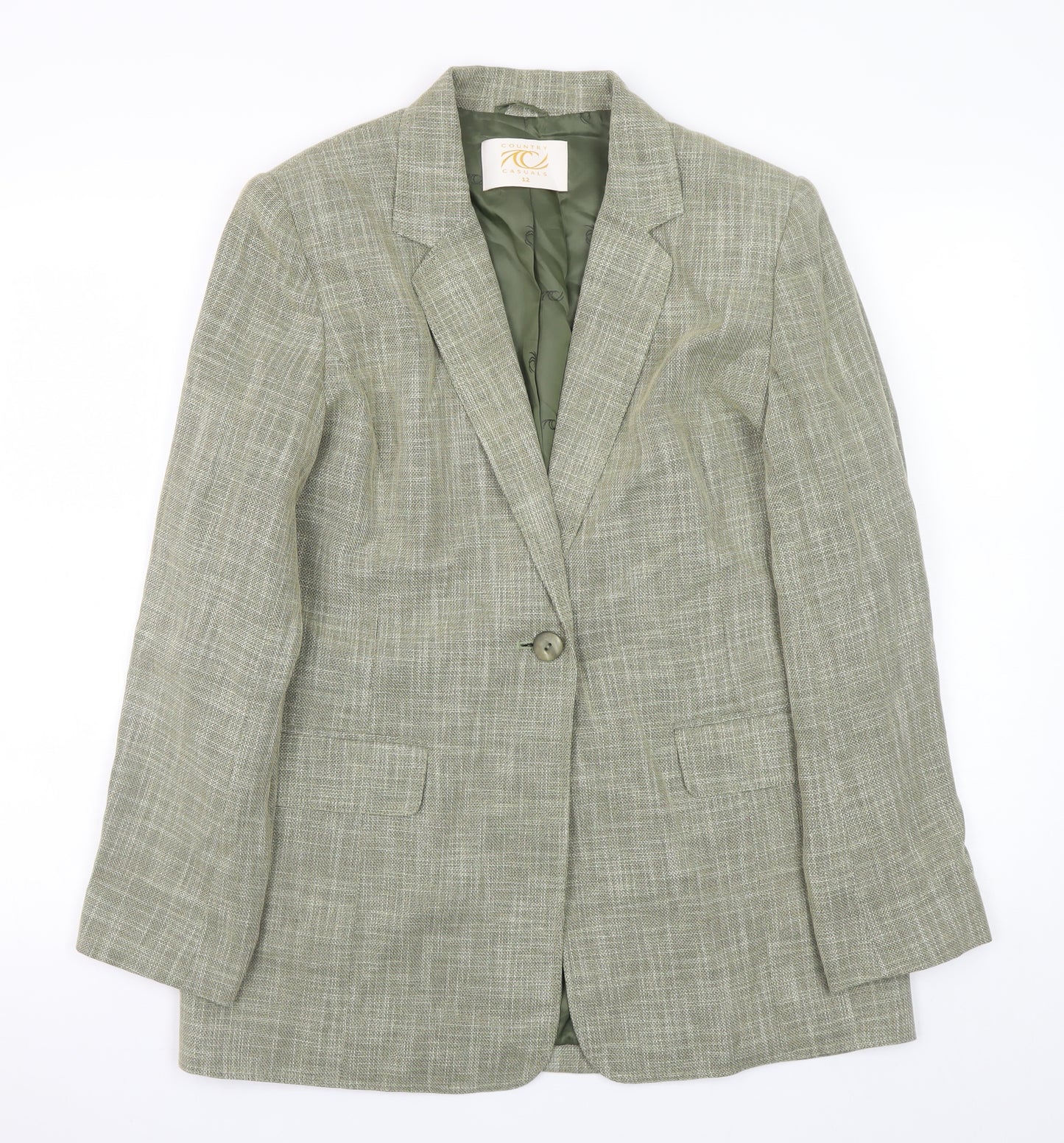 Country Casuals Women Green Size 12 Wool Blend Check Blazer Jacket