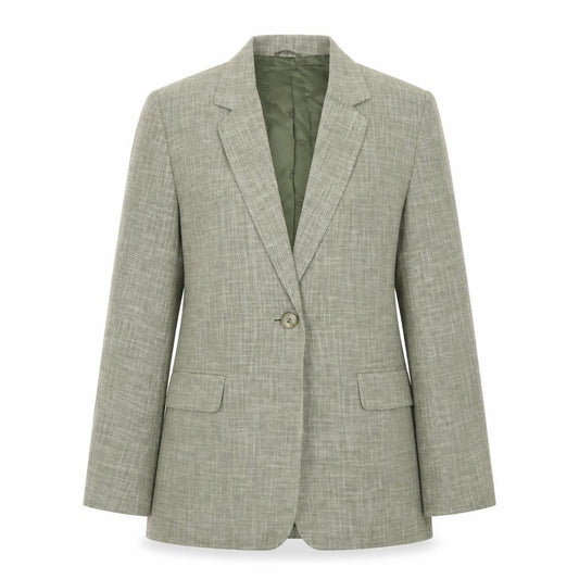 Front view of Country Casuals Women Green, size 12, Wool Blend Check Blazer Jacket