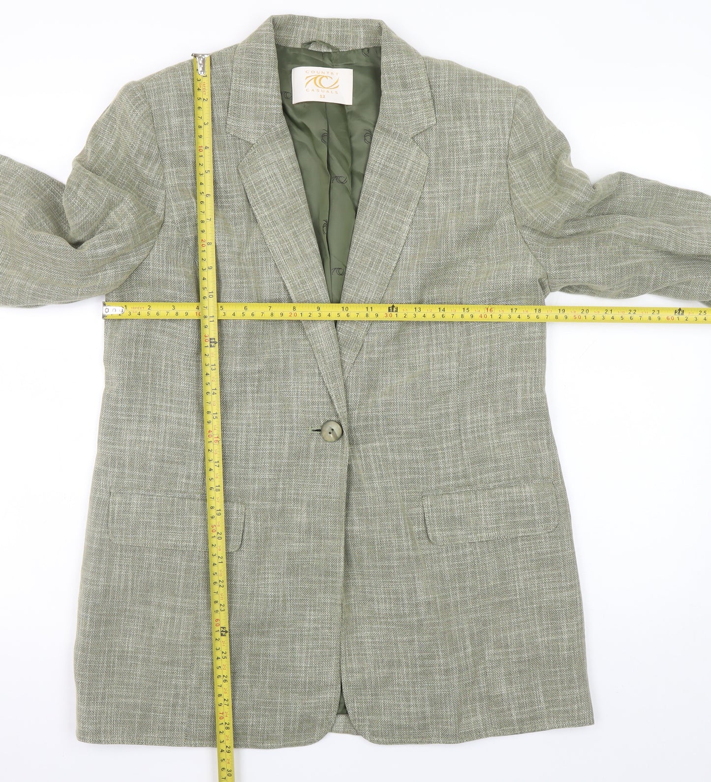 Country Casuals Women Green Size 12 Wool Blend Check Blazer Jacket