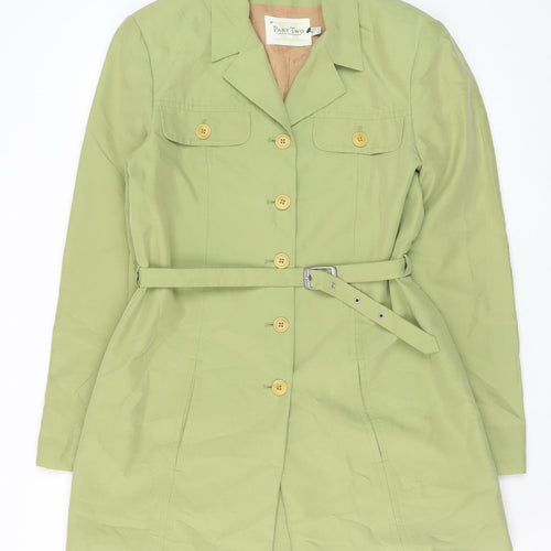 Part Two Women Green Cotton Belted Trench Coat Size 12