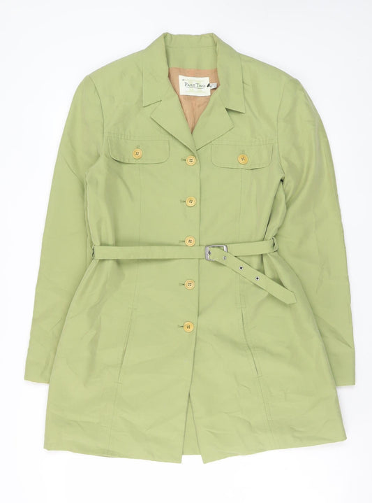 Part Two Women Green Cotton Belted Trench Coat Size 12