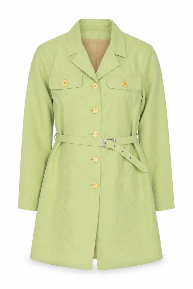 Part Two Women Green Cotton Belted Trench Coat Size 12