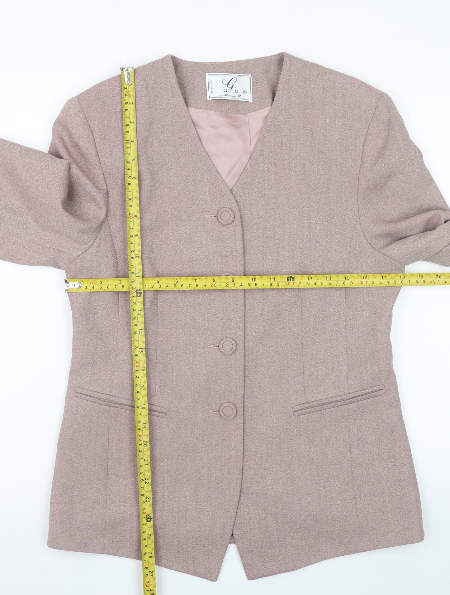Gold by Michael H Women Pink Wool Blazer Size 12 Classic Formal Jacket