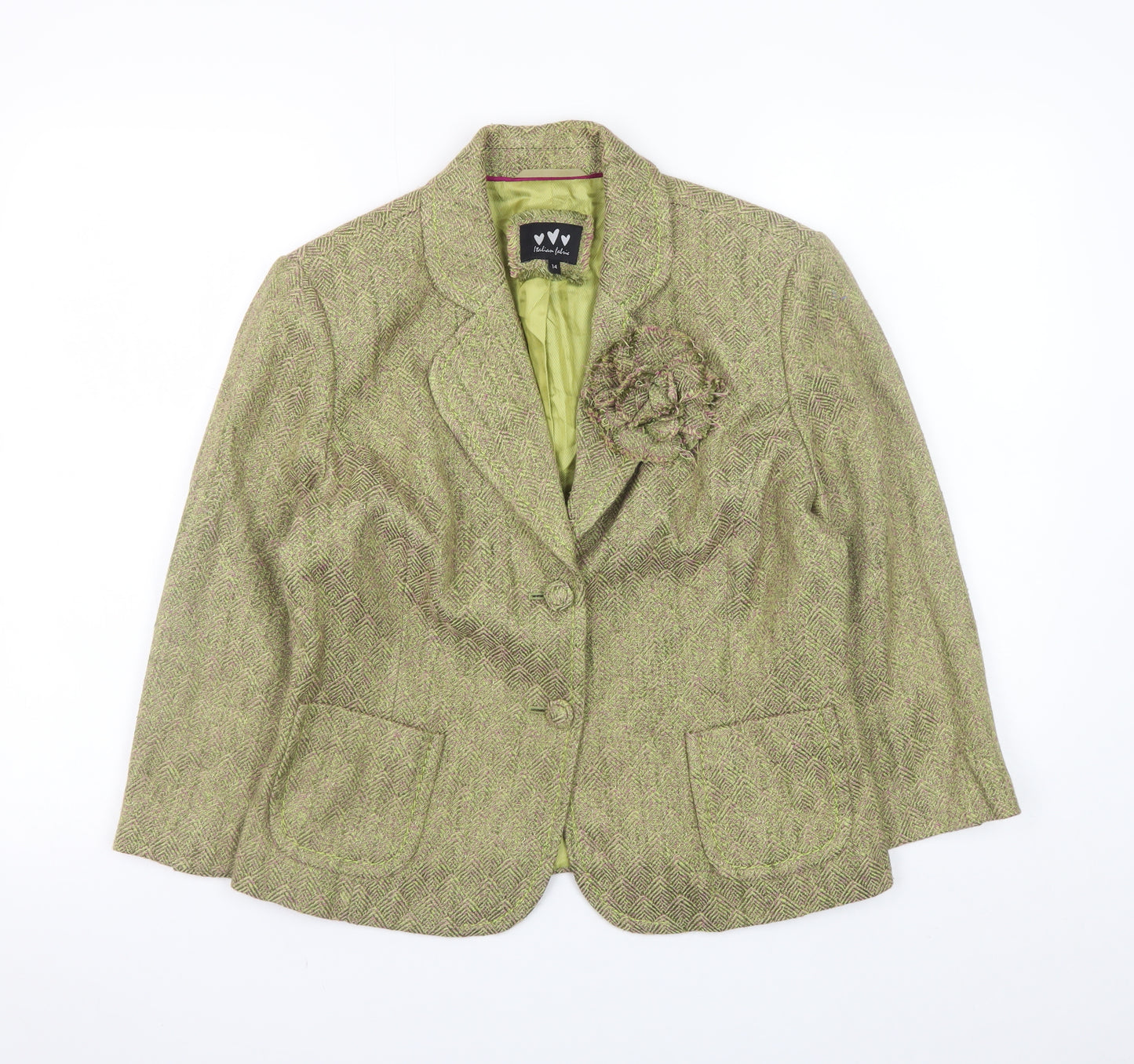 Women's Green Wool Blend Tweed Blazer Jacket Size 14