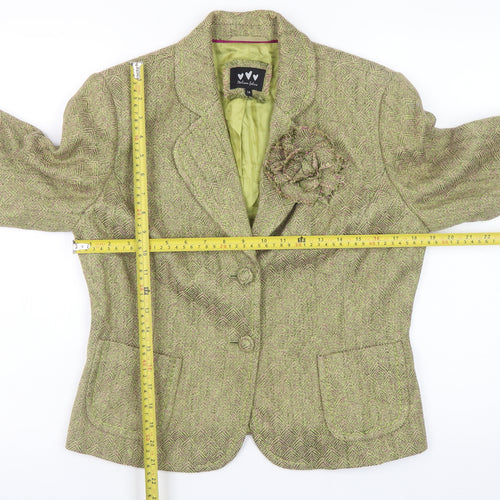 Women's Green Wool Blend Tweed Blazer Jacket Size 14