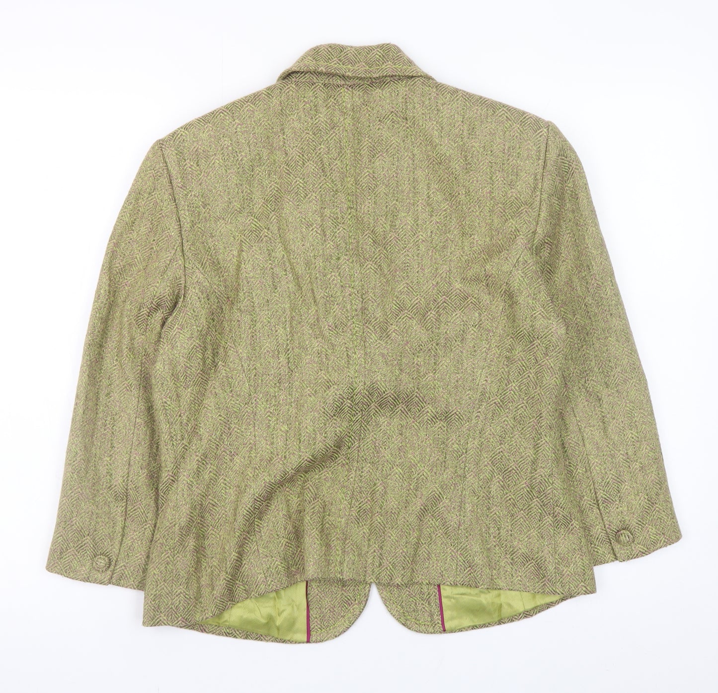 Women's Green Wool Blend Tweed Blazer Jacket Size 14