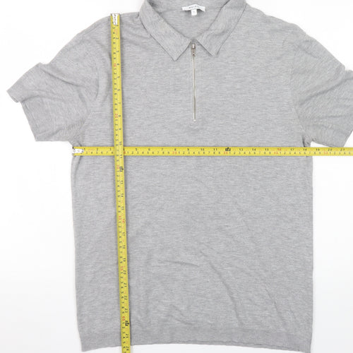 Reiss Men's Grey Collared Half Zip Cotton Jersey T-Shirt Size L