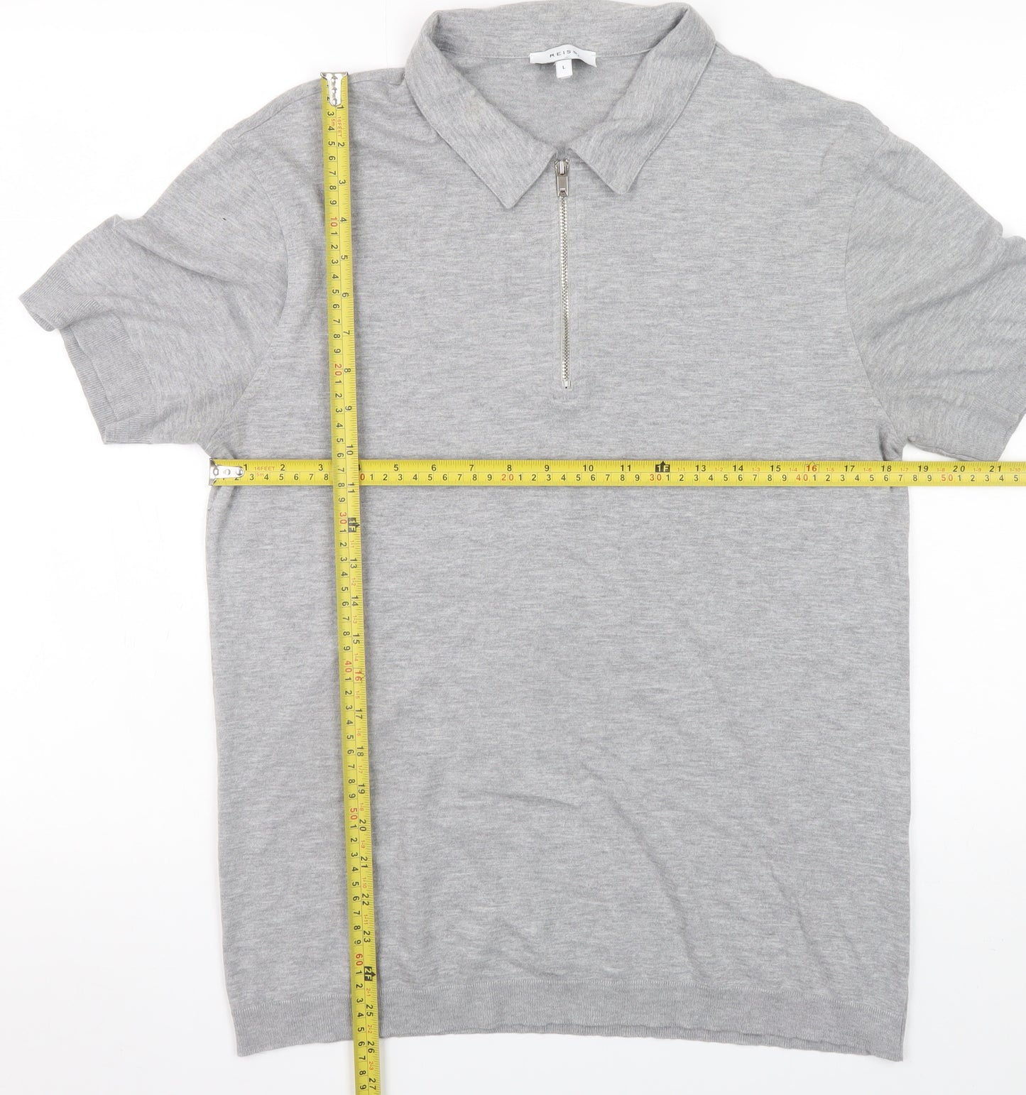 Reiss Men's Grey Collared Half Zip Cotton Jersey T-Shirt Size L