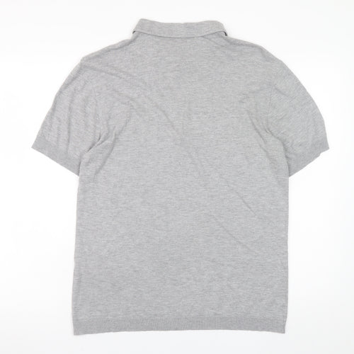 Reiss Men's Grey Collared Half Zip Cotton Jersey T-Shirt Size L