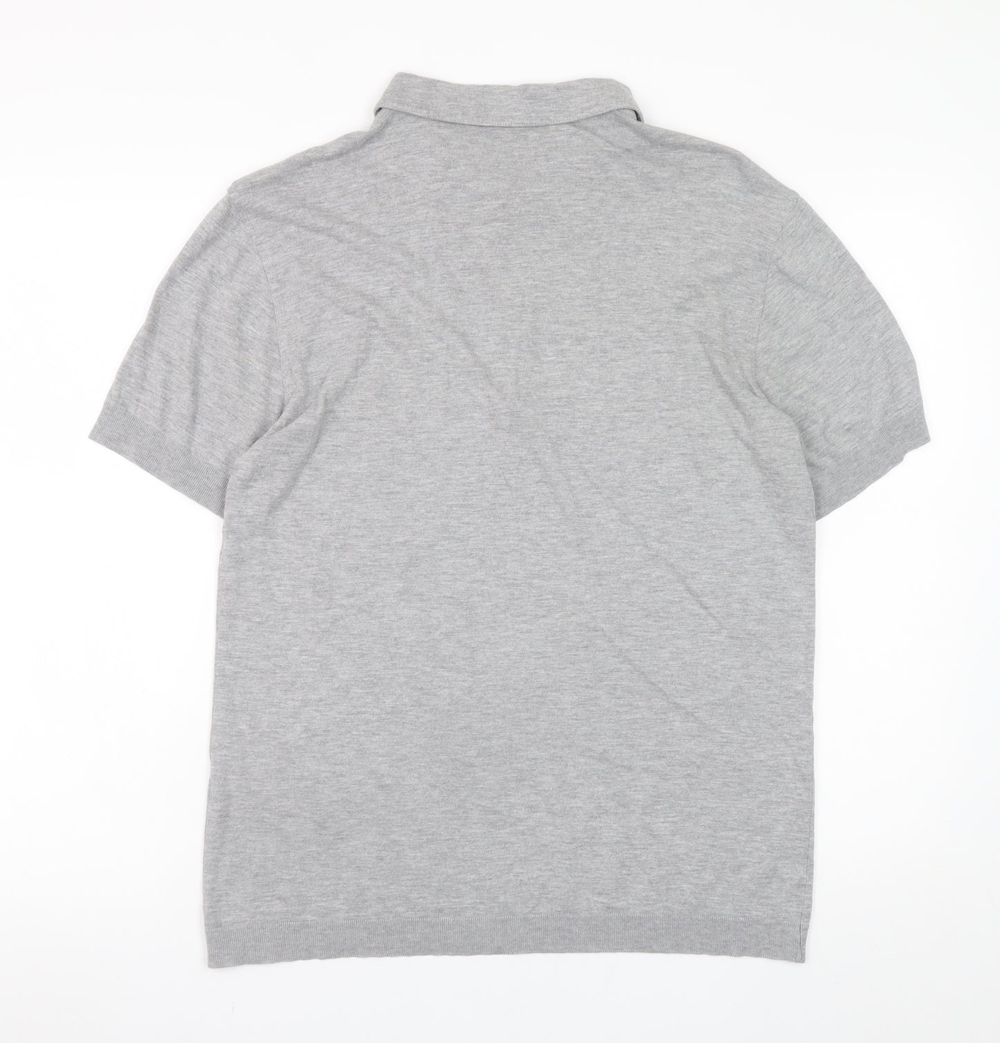Reiss Men's Grey Collared Half Zip Cotton Jersey T-Shirt Size L