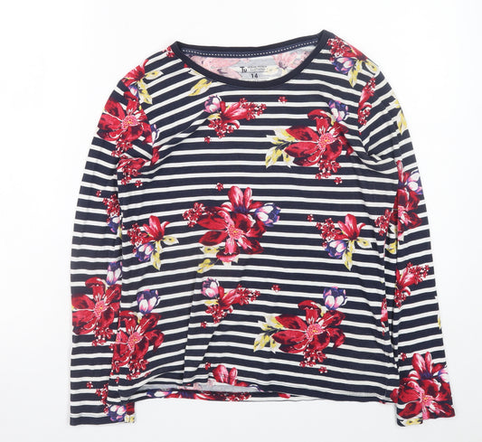 Tu Women Multicoloured Floral Stripe Cotton Long Sleeve T-Shirt Size 14