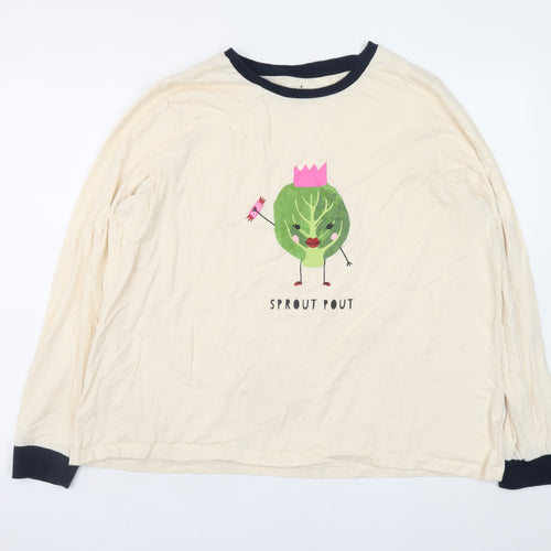 Matalan Women’s Beige Christmas Sprout Pout Long Sleeve Ringer T-Shirt XL