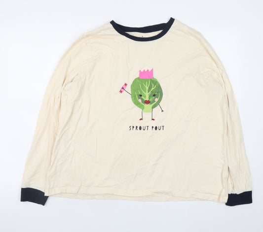 Matalan Women’s Beige Christmas Sprout Pout Long Sleeve Ringer T-Shirt XL