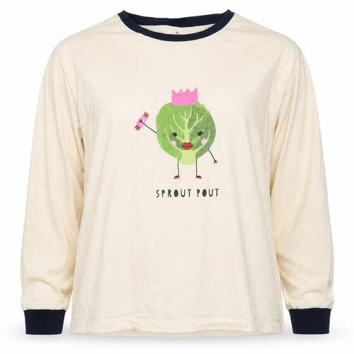 Matalan Women’s Beige Christmas Sprout Pout Long Sleeve Ringer T-Shirt XL