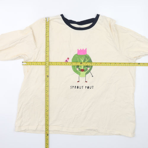 Matalan Women’s Beige Christmas Sprout Pout Long Sleeve Ringer T-Shirt XL