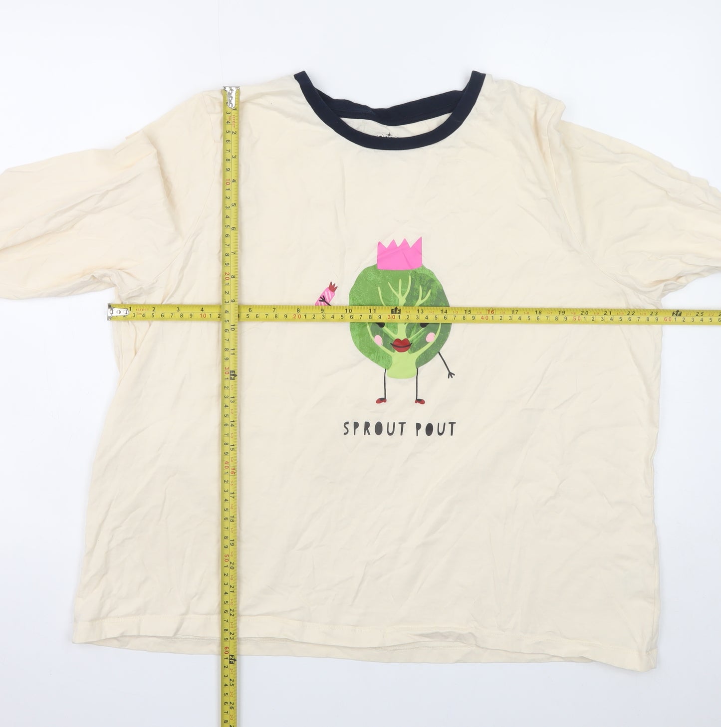 Matalan Women’s Beige Christmas Sprout Pout Long Sleeve Ringer T-Shirt XL