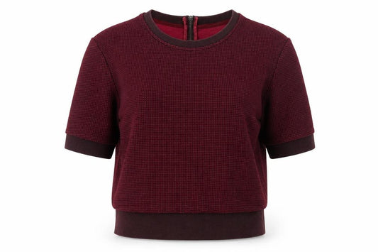 Front view of Padini Women's Red Cropped Crew Neck Short Sleeve Top, size M