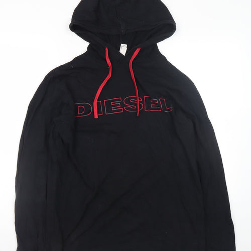 Diesel Men’s Black Hoodie Medium Pullover Logo Cotton Casual Sweatshirt