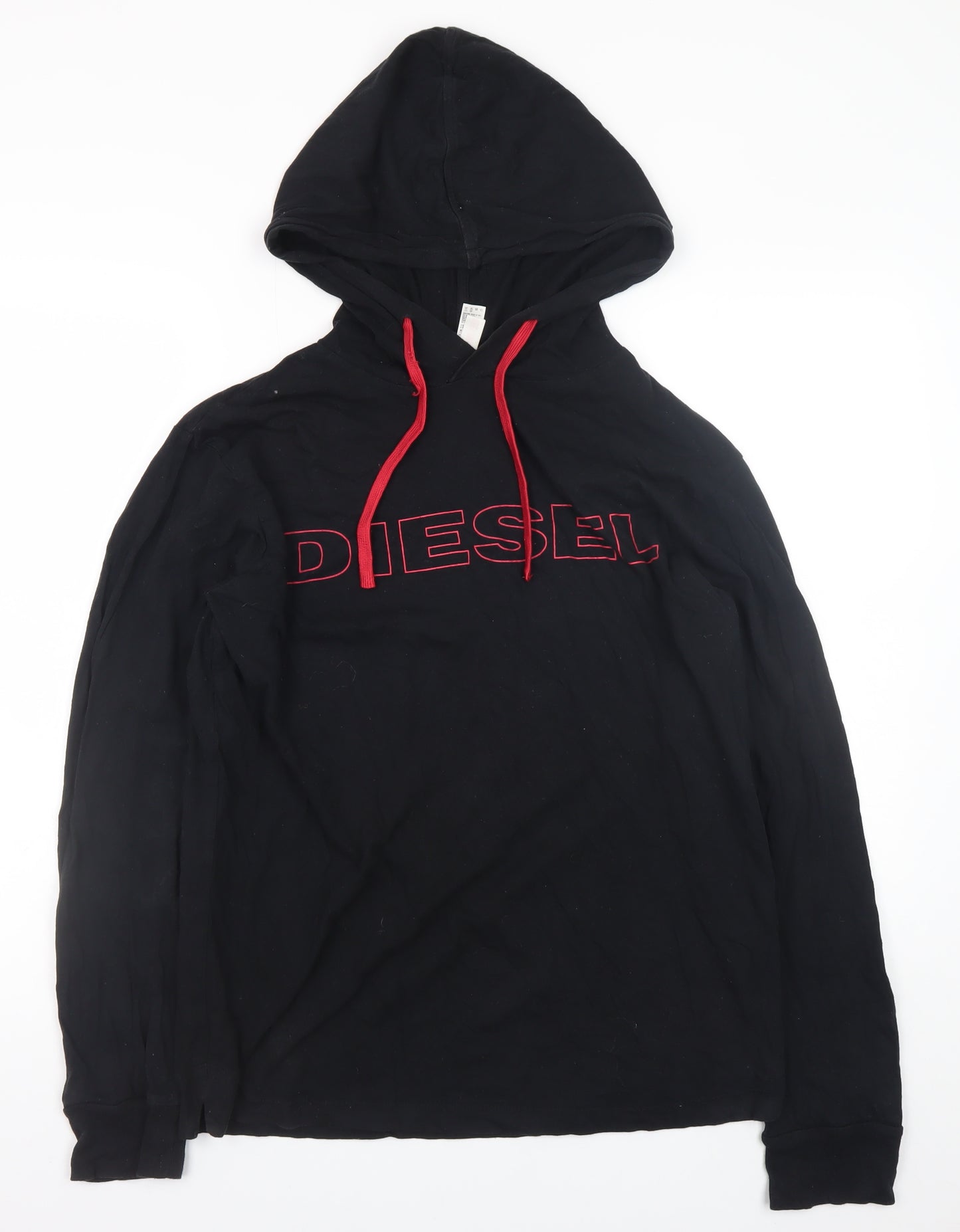 Diesel Men’s Black Hoodie Medium Pullover Logo Cotton Casual Sweatshirt