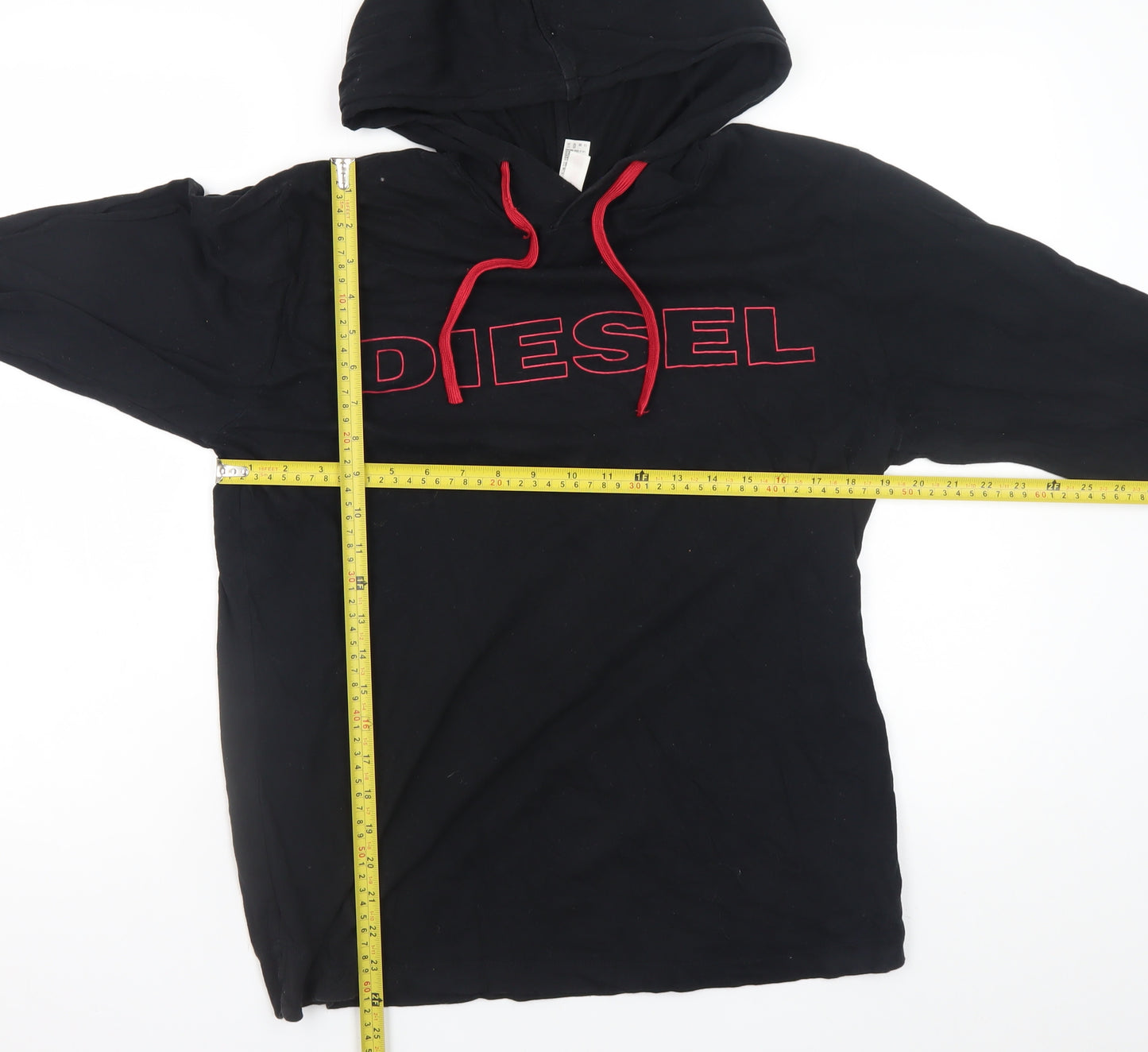 Diesel Men’s Black Hoodie Medium Pullover Logo Cotton Casual Sweatshirt