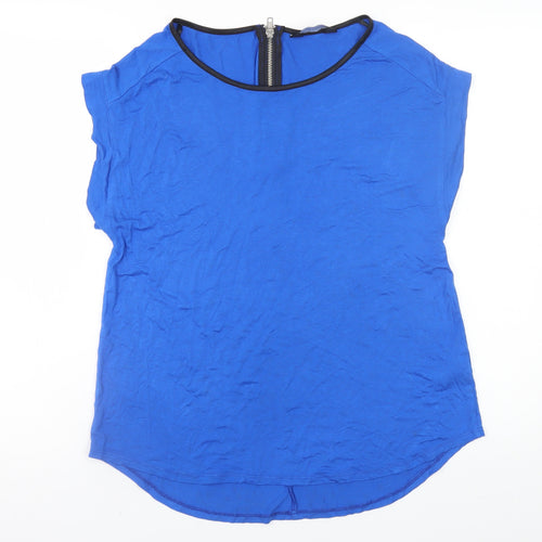 Dorothy Perkins Women's Blue Short Sleeve Zip Back Viscose Blouse Size 12