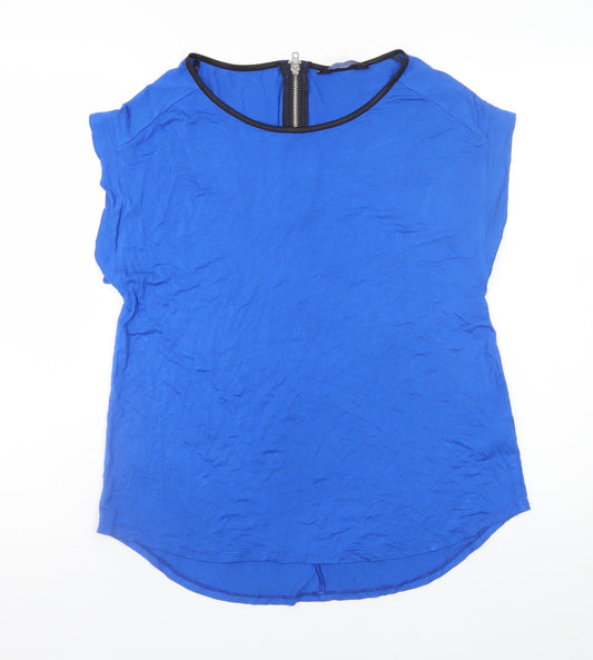 Dorothy Perkins Women's Blue Short Sleeve Zip Back Viscose Blouse Size 12