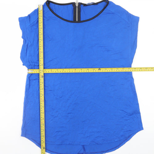 Dorothy Perkins Women's Blue Short Sleeve Zip Back Viscose Blouse Size 12