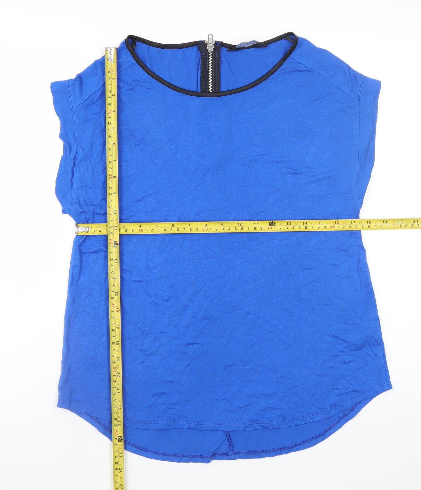 Dorothy Perkins Women's Blue Short Sleeve Zip Back Viscose Blouse Size 12