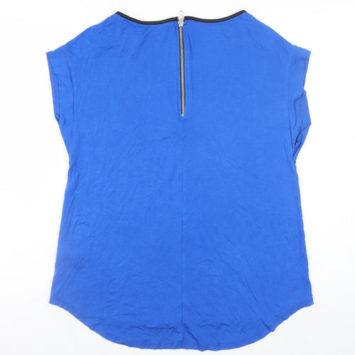 Dorothy Perkins Women's Blue Short Sleeve Zip Back Viscose Blouse Size 12