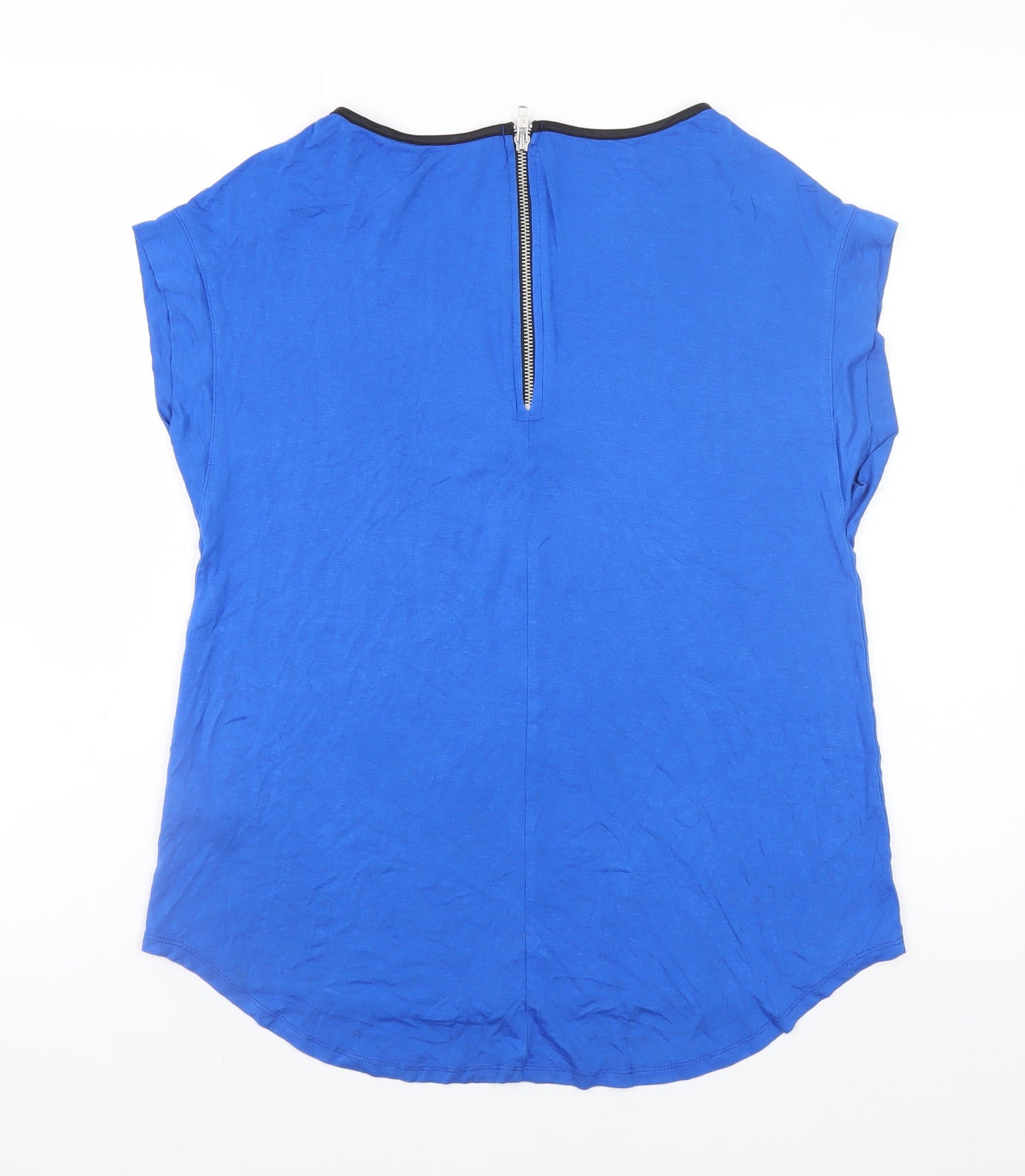 Dorothy Perkins Women's Blue Short Sleeve Zip Back Viscose Blouse Size 12