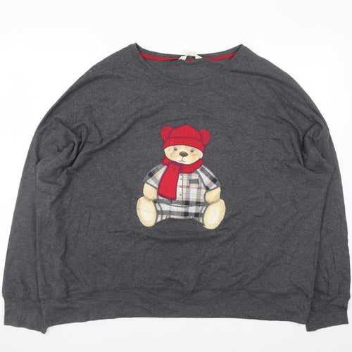 Marks and Spencer Mens Grey Bear Pyjama Top XL Cotton Winter Nightwear
