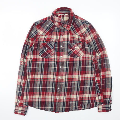 Vanilla Star Men's Red Plaid Cotton Flannel Long Sleeve Shirt Size L