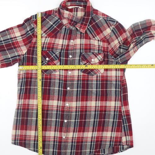 Vanilla Star Men's Red Plaid Cotton Flannel Long Sleeve Shirt Size L