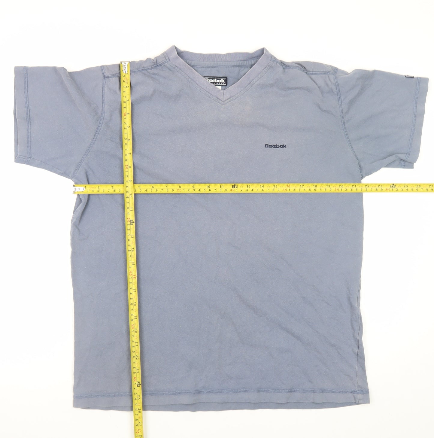 Reebok Men's Blue V-Neck Short Sleeve Cotton T-Shirt Size L