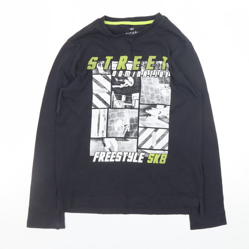 Marks and Spencer Boys Black Long Sleeve Skate Graphic T-Shirt 10-11 Years