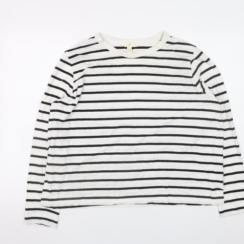 H&M Women's White Striped Long Sleeve Pullover Sweatshirt XL Cotton