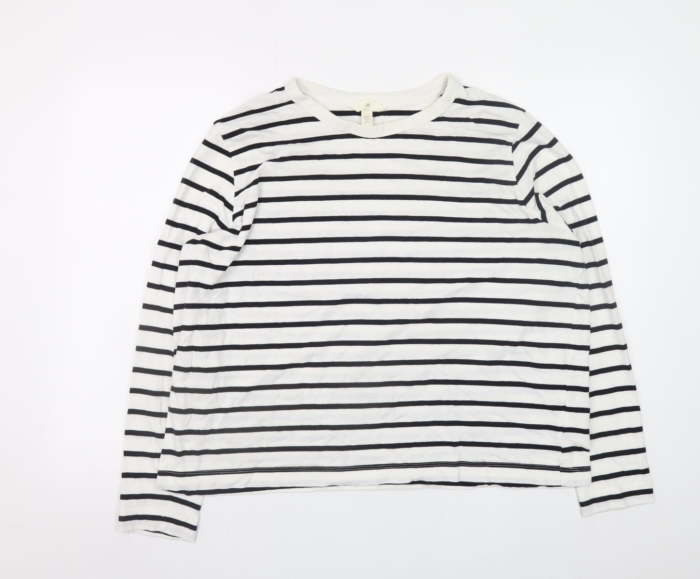 H&M Women's White Striped Long Sleeve Pullover Sweatshirt XL Cotton