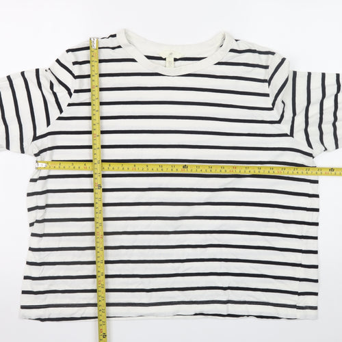 H&M Women's White Striped Long Sleeve Pullover Sweatshirt XL Cotton