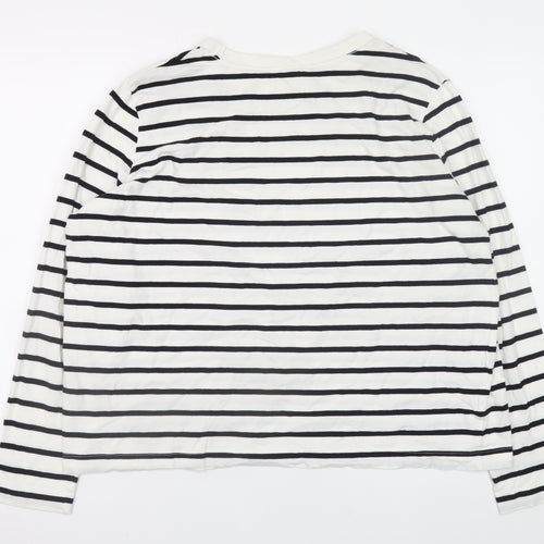 H&M Women's White Striped Long Sleeve Pullover Sweatshirt XL Cotton