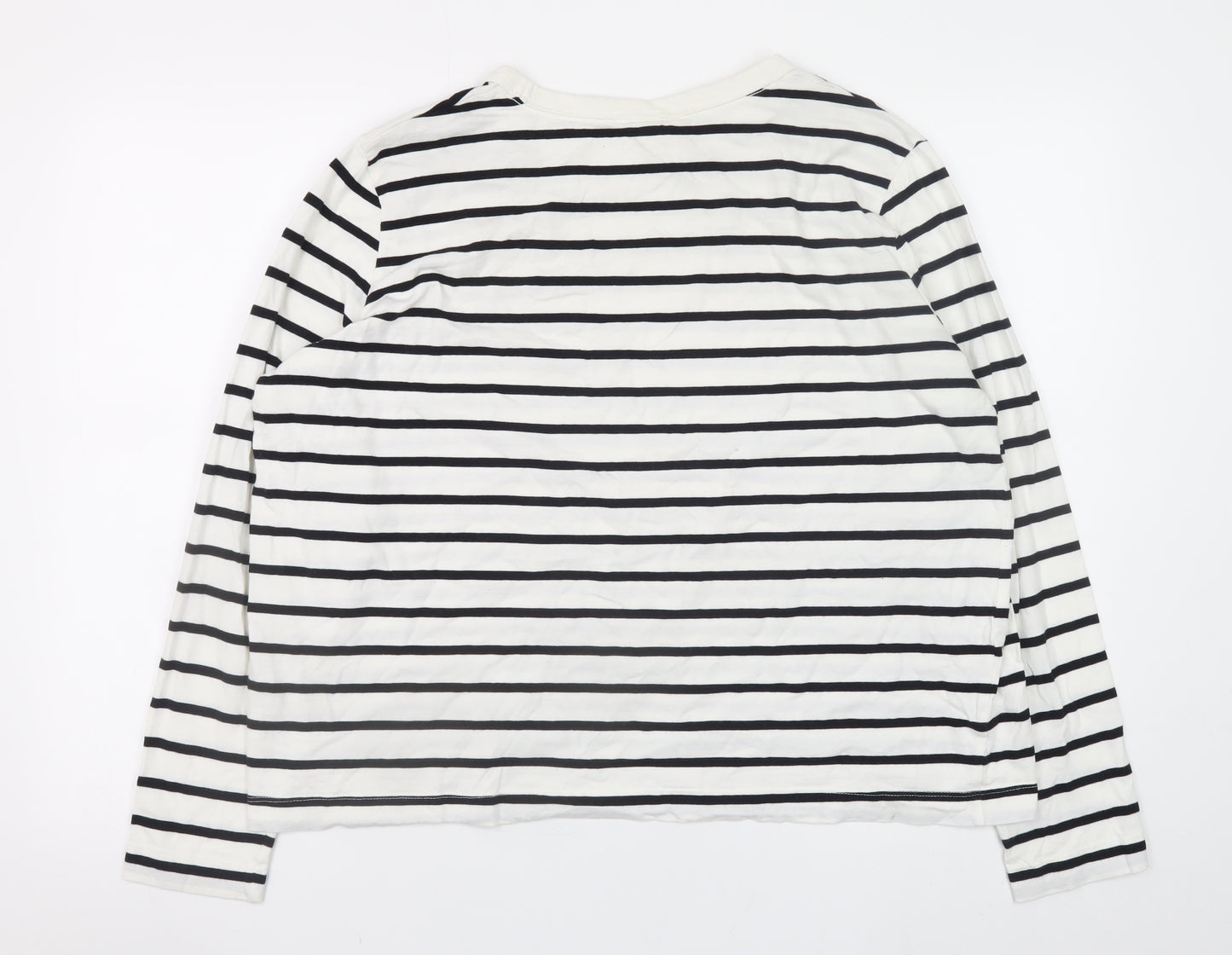 H&M Women's White Striped Long Sleeve Pullover Sweatshirt XL Cotton