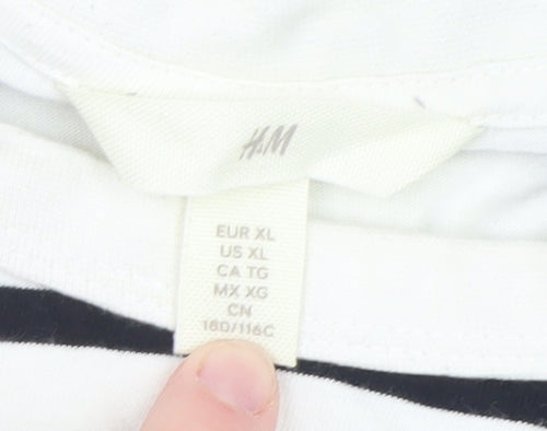 H&M Women's White Striped Long Sleeve Pullover Sweatshirt XL Cotton