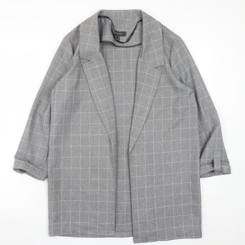 Primark Women's Grey Check Blazer Size 10 Regular Fit Mid-Length