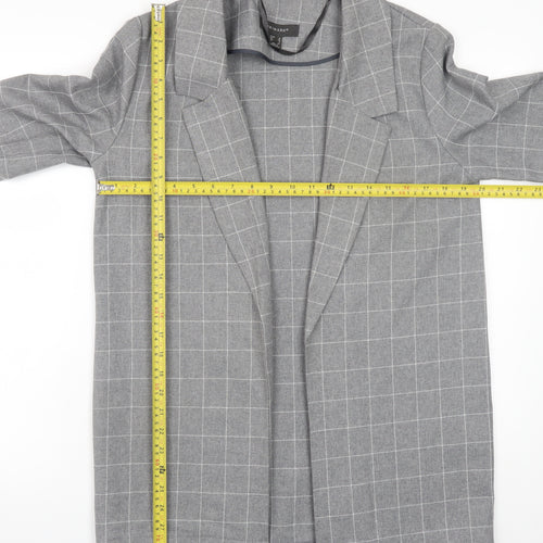 Primark Women's Grey Check Blazer Size 10 Regular Fit Mid-Length