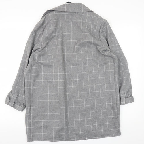 Primark Women's Grey Check Blazer Size 10 Regular Fit Mid-Length