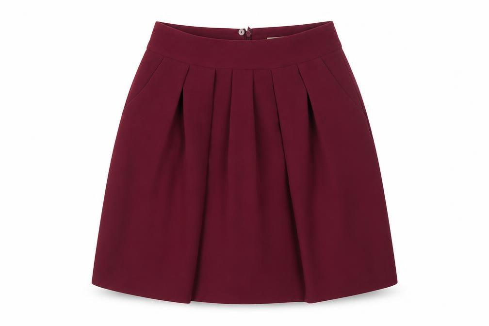 Front view of Papaya Women's Red Pleated Knee Length Polyester Skirt, size 8