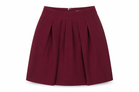 Front view of Papaya Women's Red Pleated Knee Length Polyester Skirt, size 8