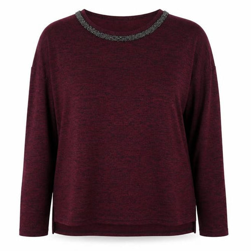 Primark Women's Purple Beaded Neck Long Sleeve Knit Blouse Size L